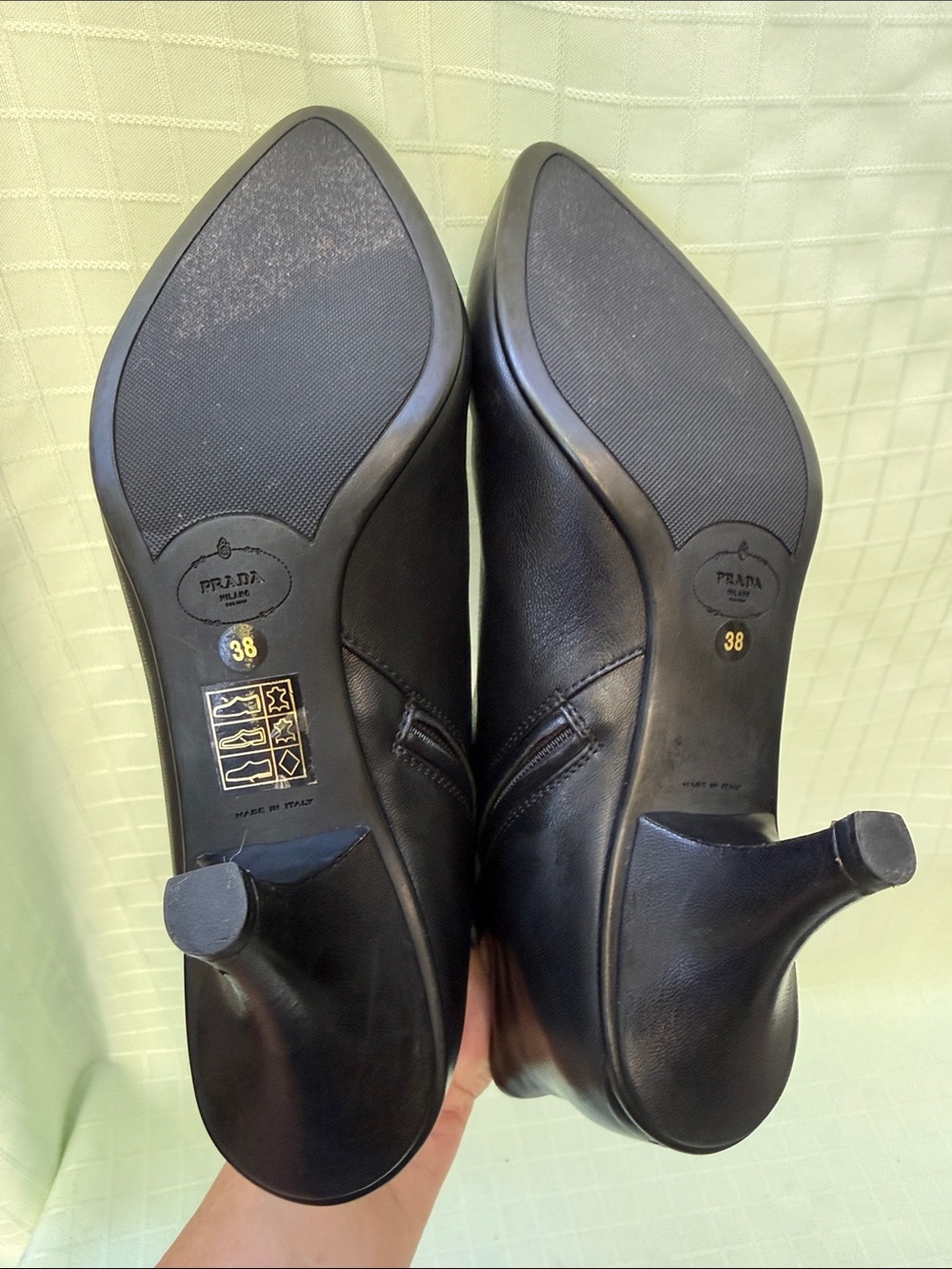 Prada Black Leather Pointed Toe Ankle Boots - Picture 9 of 10